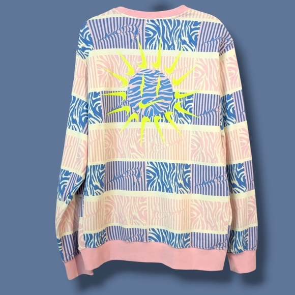 Nike Pink Blue Bright Patterned Fleece Trippy Safari Crewneck Sweatshirt Retro - Picture 2 of 11